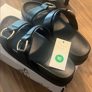 A New Day Black Sandals with Gold Buckles